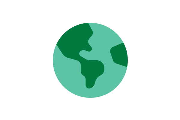 Simplified green Earth icon showing continents.