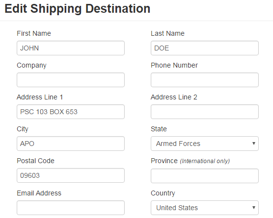 shipping to military service members